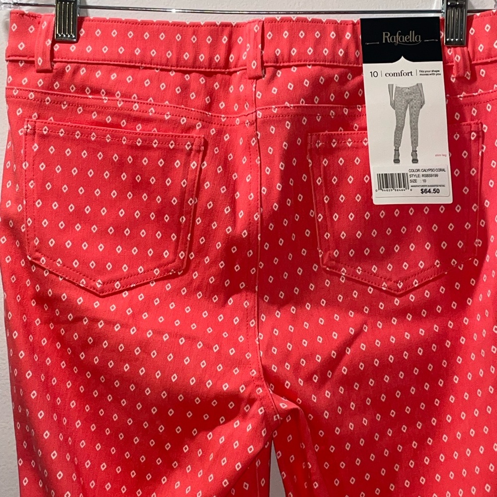 NWT Rafaella Calypso Coral Comfort Stretch Printed Knit Twill Skinny Ankle 10